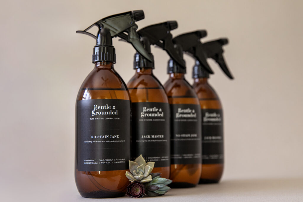 Eco-friendly, biodegradable cleaning products background